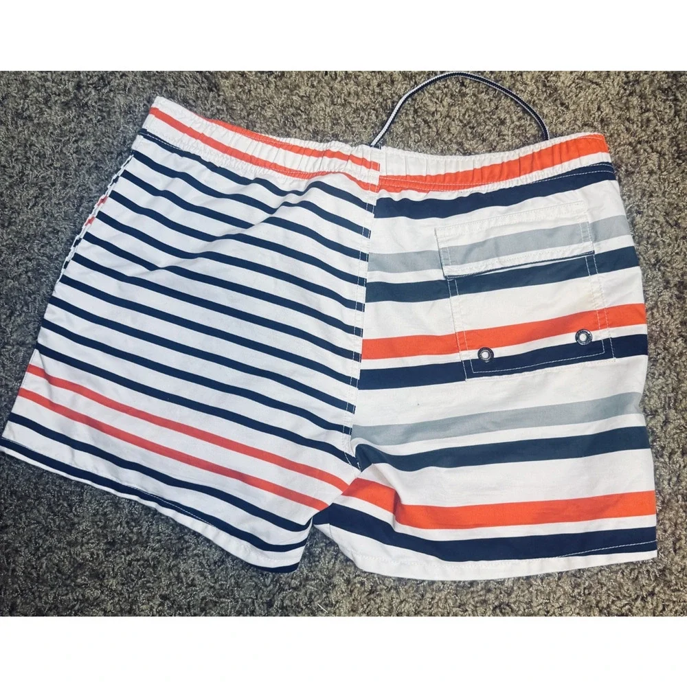 FRENCH CONNECTION Swim Shorts striped Mens M navy blue orange board shorts lined